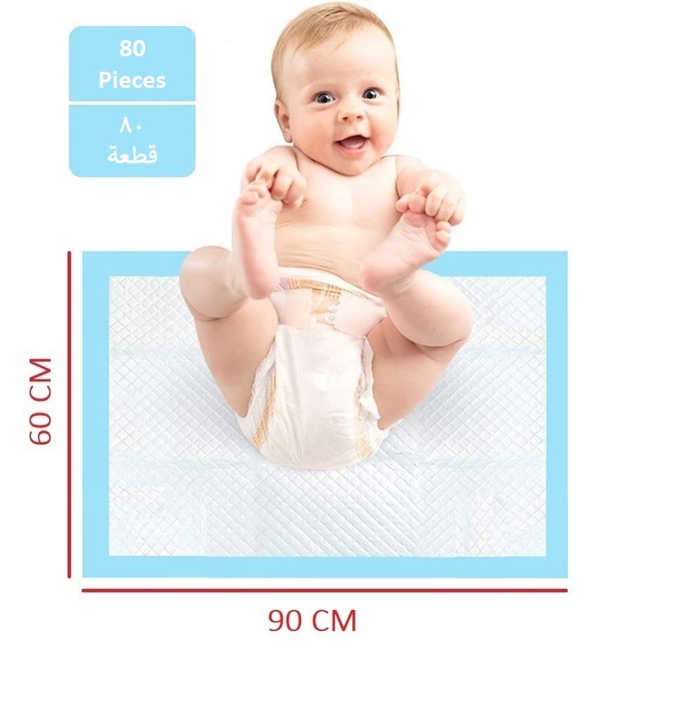 Cherry Medical Supply 80 Pieces Packed in 8 Pouches 60 cm x 90 cm Disposable Changing Pads for Baby Soft Ultra Absorbent Waterproof Large Diaper Changing Pad Liners Baby Changing Pad Cover Bed Pads
