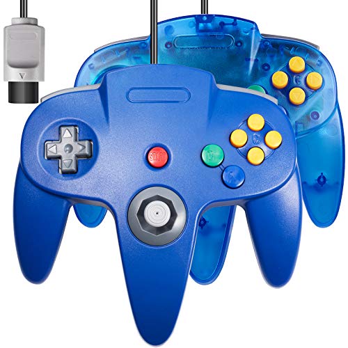 [New Joystick] 2 Pack Classic 64 Controller, iNNEXT Game pad Joystick for 64 - Plug & Play (Non PC USB Version) (Blue + Clear Blue)