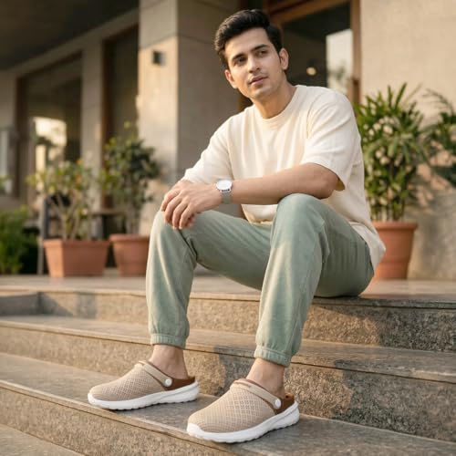 Image of KazarMax Men's Lightweight Clogs with Adjustable Back Strap | Anti-Skid EVA Sole | Memory Foam Cushion | Casual Slip-On Sandals for Daily Use