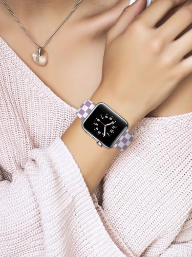 Vozehui Cute Checkered Silicone Strap Compatible with Apple Watch Strap 38mm 40mm 41mm 42mm,Soft Replacement Sport Straps for iWatch SE Series 11 11 10 9 8 7 6 5 4 3 2 1 Women Men，Purple - Image 6