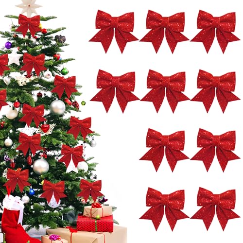 FePen Schleifen Weihnachtsbaum, 10 Stück Glitzer Weihnachtsschleifen,...