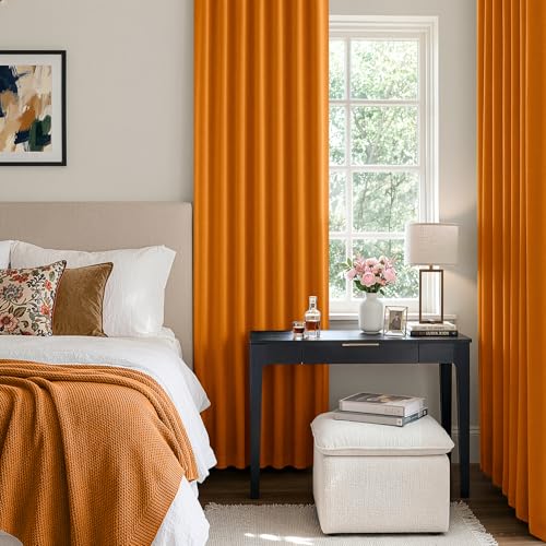 Image of ANRODUO Orange Back Tab Blackout Curtains 54 Inch Long 2 Panels | Rod Pocket,Thermal Insulated Room Darkening Light Blocking Curtains for Living Room Bedroom Privacy,W42xL54