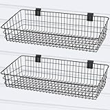 Yaocom 2 Pcs Slatwall Baskets for Slatwall,23.6 Inch Width Metal Heavy Duty Wire Mounted Hanging Basket Storage Display Basket for Retail,Garage,Office,Sports,Toys,and More,Black