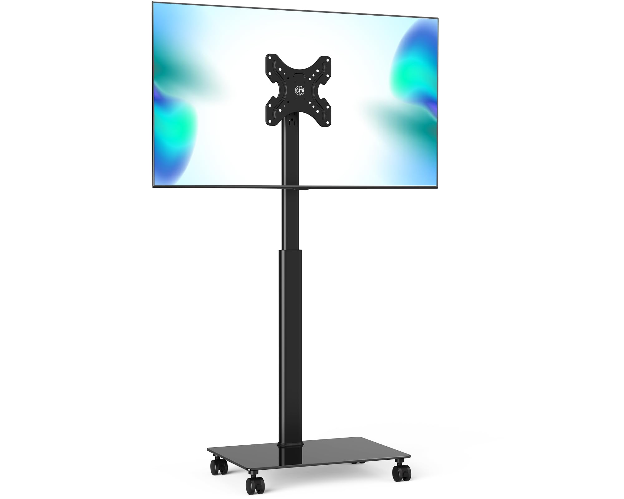 FITUEYES Soporte TV Ruedas para Pantallas de 19 a 42 Pulgadas,16 Ajustes de Altura,Soporte TV Suelo es Giratorio e Inclinable,Máxima VESA 200 * 200mm,Base de Cristal
