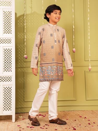 Image of AJ DEZINES Kurta Pajama For Kids Boys | Cotton Printed Chikankari Kurta Pyjama Set For Boys | Traditional & Festive Outfit | Party & Ethnic Wear | Stylish Kids Kurta Set