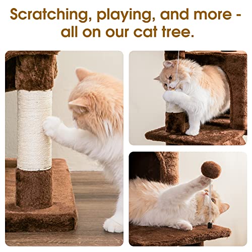 Mwpo 70.1-Inch Large Cat Tree, Multi-Level Tall Cat Tower For Indoor Cats, Plush Cat Condo With Big Padded Perches, Sisal-Covered Scratching Posts, Hammock, Toys For Kittens & Cats - Brown #TOP4