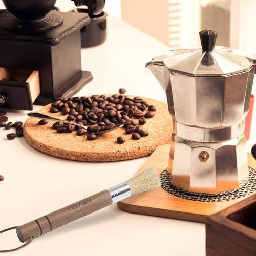 Takavu Coffee Cleaning Brush White Boar Bristle, Grinder Espresso Machine Cleaner Tool, Brista Dusting Accessories Used on Group Heads, Shower Screens, Portafilters, Scoops, Tampers, Remove Leftover - Thumbnail 5