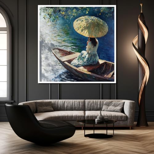 Cuadro impresionista niña con sombrilla lienzo decoracion pasillo 20x20 3