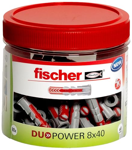 fischer DuoPower 8 x 40 handliche Runddose mit 80 Universaldübeln leistungsstarker 2-Komponenten-Dübel Kunststoffdübel zur Befestigung in Beton Ziegeln Stein Gipskarton uvm.