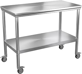 A 24-inch by 48-inch Stainless Steel Workbench with Wheels, Suitable for use in Barbecue Areas, garages, Restaurants and Other Places Where a lot of preparatory Work Needs to be Done.