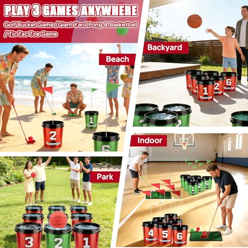 Yazzropt Giant 3-in-1 Outdoor Backyard Party Game Set – Bucket Golf, Yard Pong Basketball & Toss Games – Large Outdoor/Indoor Lawn Games for Adults & Families, Beach & Camping - image 6