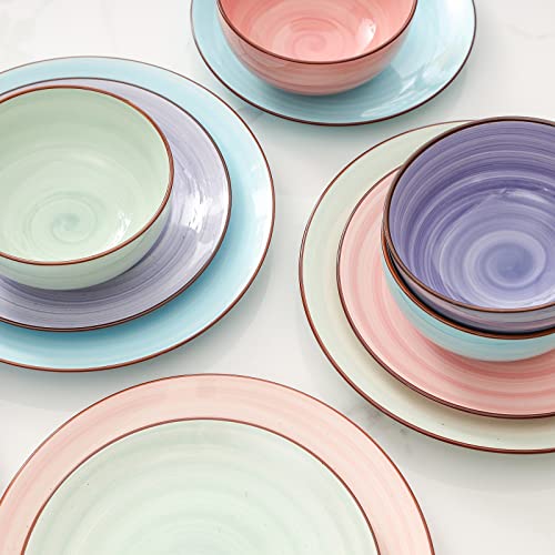 Selamica Ceramic 12-Pieces Dinnerware Sets, Kitchen Ceramic Plates And Bowls Sets, Dishes Set Service For 4, Dinner Salad Dessert Plates And Cereal Bowls Set, Gift, Gradient Color #TOP3