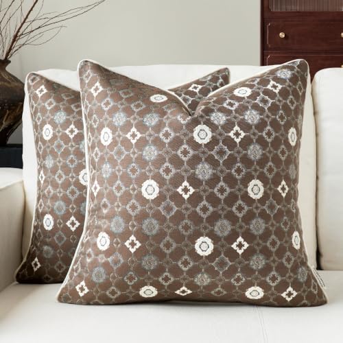 Luxury 3D Vintage Floral Throw Pillow Covers 18x18, Taupe, Set of...
