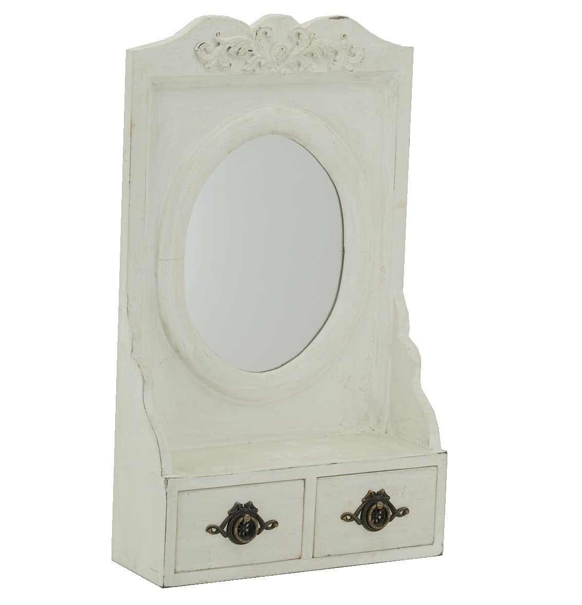 Miroir mural blanc antique AubryGaspard avec étagère rétro en bois