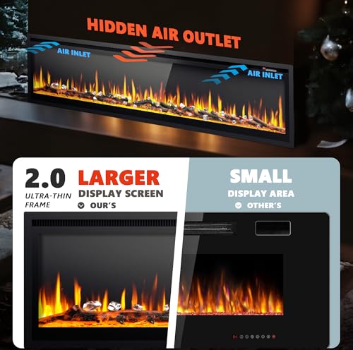 Image of EUHOMY 73 inch Electric Fireplace Recessed Wall Mounted Freestanding with Remote Control, Ultra-thin Fireplace Heater with Adjustable Flame Color, Linear Fireplace with Timer, Log & Crystal, 750 /1500W