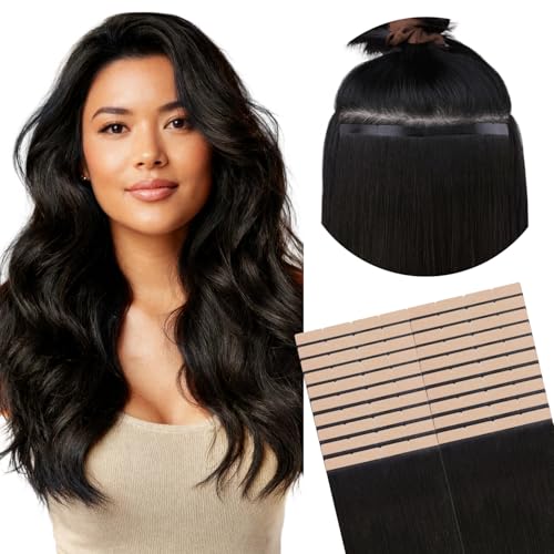 Image of GOO GOO Tape In Weft Hair Extensions Human Hair, 1B Natural Black, 8cm Wide Tape, 18inch 20pcs 160g, Tape Weft Hair Extensions, Seamless Tape in