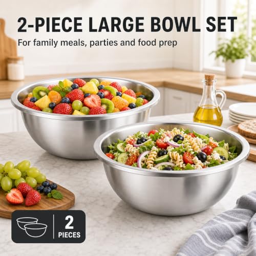 Set de 2 tazones grandes de acero inoxidable 18.9 pulg miniatura 2