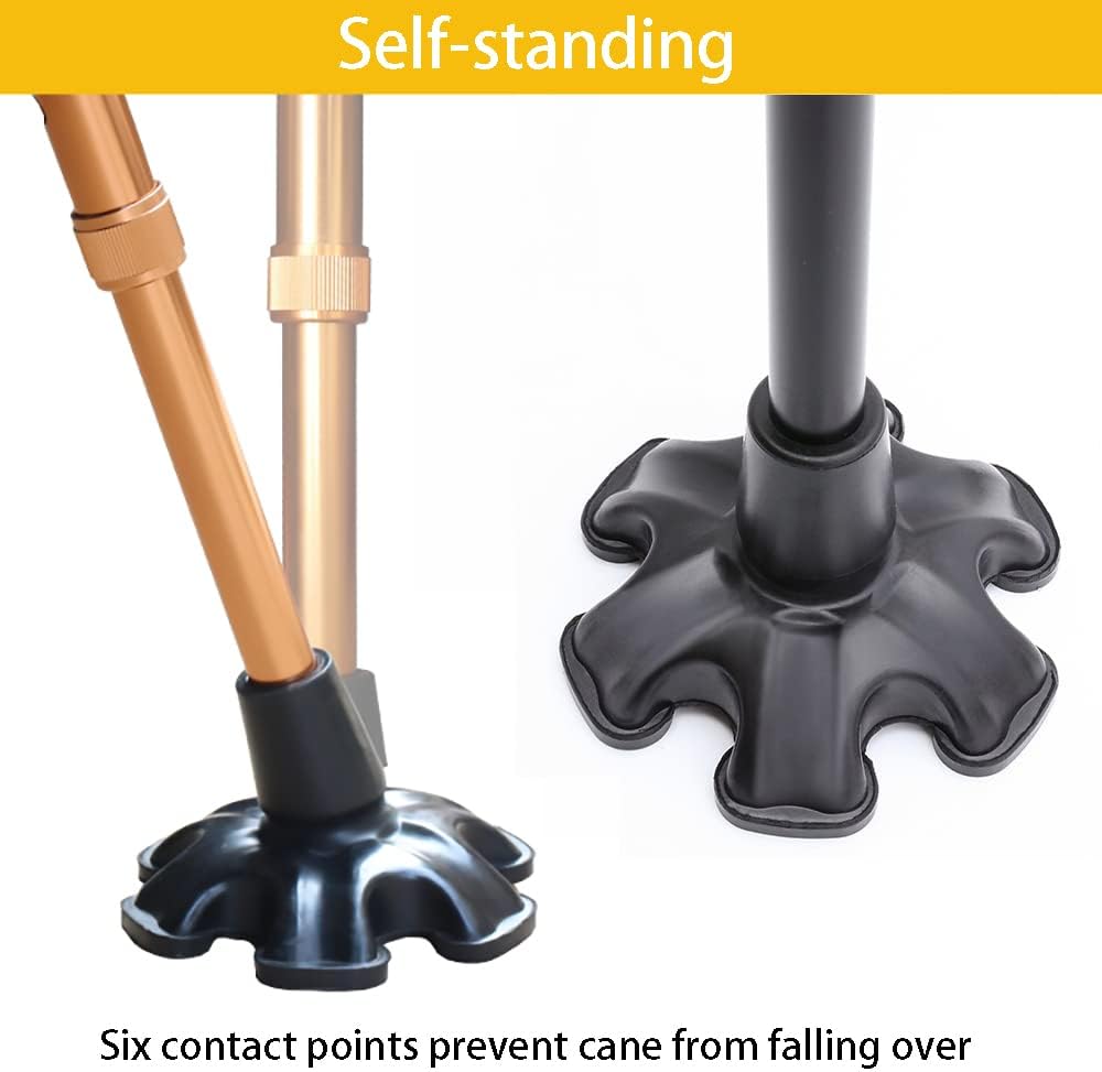 YAMTHR Cane Tip with 6 Support Rubber Foot for Walking Canes 3/4 Inch Shaft, Self-Standing, Anti-Slip Stable 6 Point Cane Tip Universal 6 Leg Attachment for Walking Stick (Black)