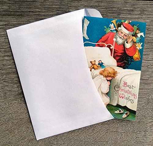 Image of PIXILUV SANTA'S CHRISTMAS SALUTATIONS (Pack of 12) Notecards Small Greeting Cards # Pairs of Santas and Christmas Yuletide Greetings ~ Vintage Christmas Postcards Reprint