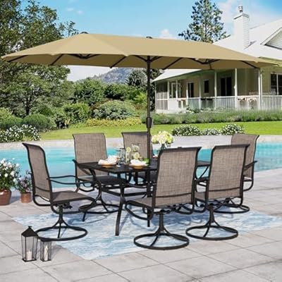 Sophia & William Patio Set with Umbrella 8 Pieces Outdoor Dining Set for 6 with 13ft Double-Sided Patio Umbrella Beige, 6 x Swivel Patio Chairs, 1 Metal Table for Lawn Garden