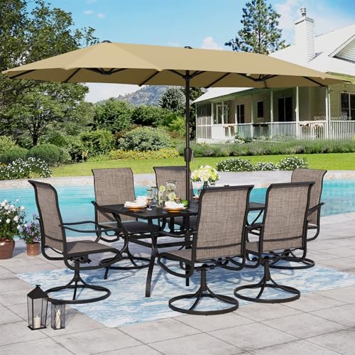 Sophia & William Patio Set with Umbrella 8 Pieces Outdoor Dining Set for 6 with 13ft Double-Sided Patio Umbrella Beige, 6 x Swivel Patio Chairs, 1 Metal Table for Lawn Garden
