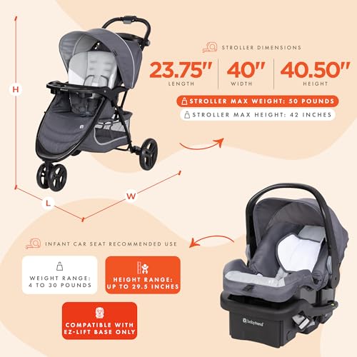 baby trend stroller and ez-lift infant car seat ez ride travel system dash grey