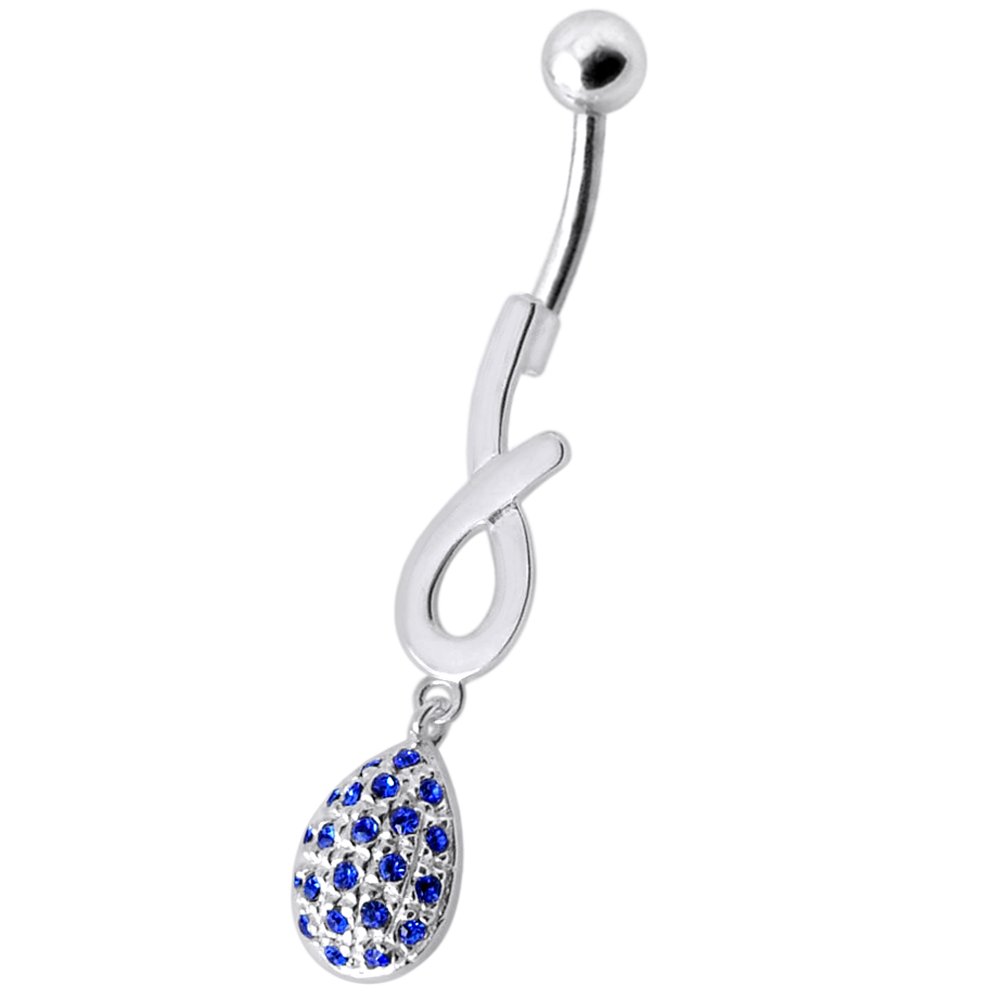 Crystal Stone Spiral with Teardropr Dangling 925 Sterling Silver Belly Ring Body Jewelry