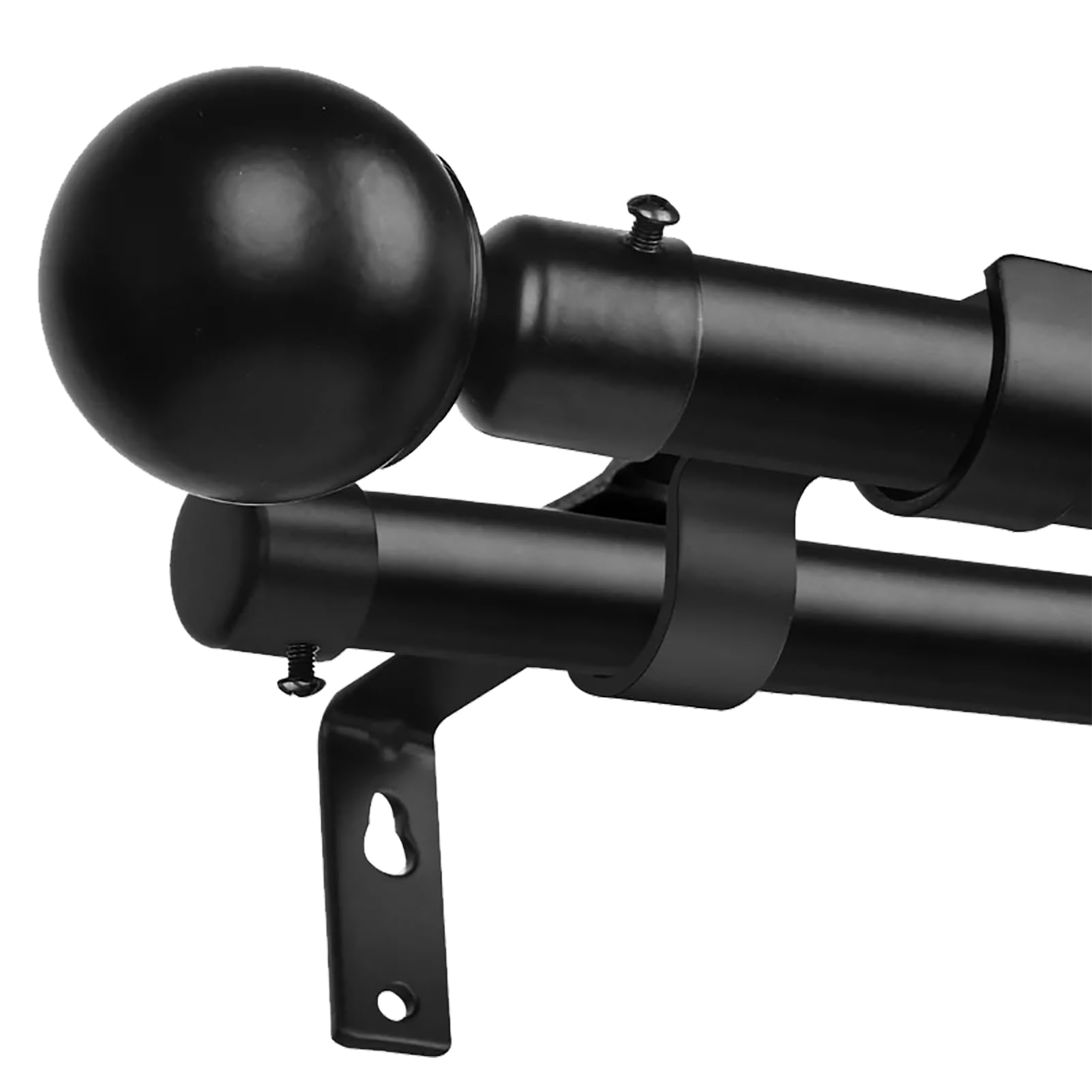 Tringle à Rideau Double Moderne et Robuste avec extrémité Sphérique en Métal, Double Tringle à Rideau Extensible pour Cuisine, Chambre à Coucher, Fenêtre, Bureau, Noir
