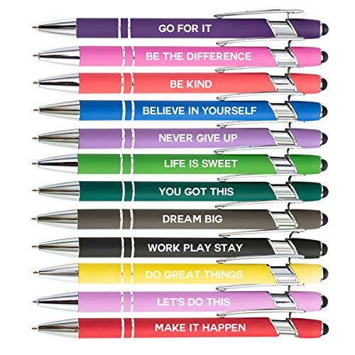 Hlpha 12 Pieces Motivational Inspirational Quotes Snarky Screen Touch Stylus Ballpoint Pens, Office Encouraging Scriptures, Black Ink #TOP4