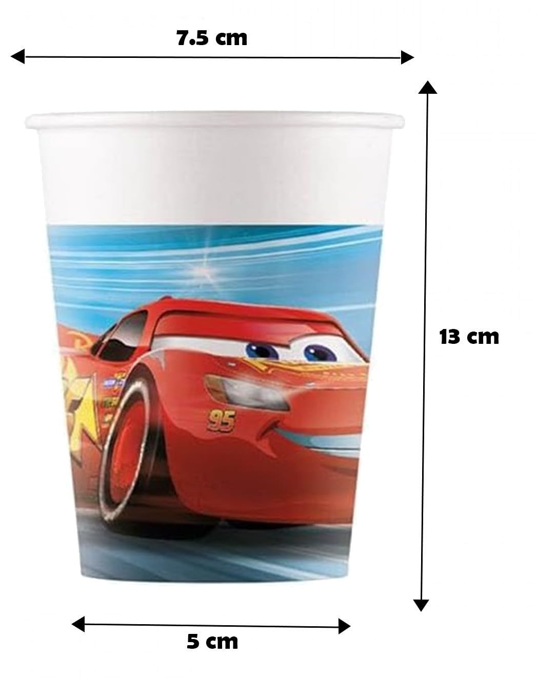 Kit festa di compleanno Cars Victory is Mine per 16 persone eco-friendly (16 piatti di carta ⌀ 23 cm, 16 bicchieri di carta 200 ml, 20 tovaglioli di carta 33x33 cm)