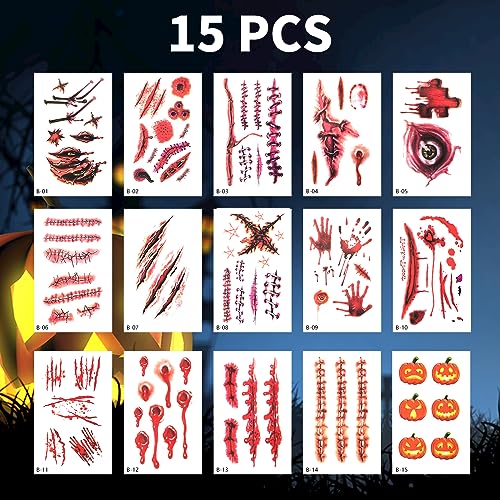 Vampire Costumes Accessories Zombie Make Up Temporary Tattoos Halloween Face Stickers Fake Scars and Wounds Makeup - Image 4