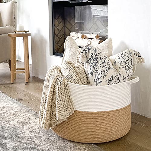 Image of INDRESSME XXXLarge Jute Rope Basket 21.7 inch x 21.7 inch x 13.8 inch Woven Baby Laundry Baskets for Blankets Toys Storage Basket with Handle Comforter Cushions Storage Bins Thread Laundry Hamper