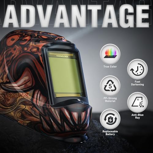 Image of YESWELDER Large View Auto Darkening Welding Helmet, Blue Light Blocking, 1 /1 /1 /1 True Color Solar Powered Welder Hood Mask with 4 Arc Sensors, Wide Shade 3 /5-9 /9-13 for TIG MIG ARC Cut and Grind