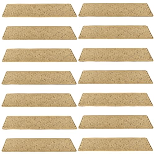seokor Tappetini per Gradini Interne, 12/15 Pezzi Morbidi Antiscivolo Tappetini per Scale 76x20cm Adesivo Legno Casa Condominio Tapis Escalier pour Anziani e Animali Lavabili(Color1,76x20cm(14pcs))