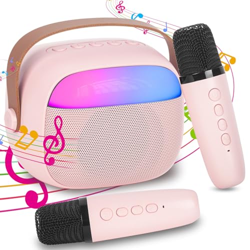 Karaoke 2 Microfones sem fios brinquedos para menina, karaoke infantil microfone altifalante Bluetooth para adultos com LED, adequado para presentes, festas, aniversários