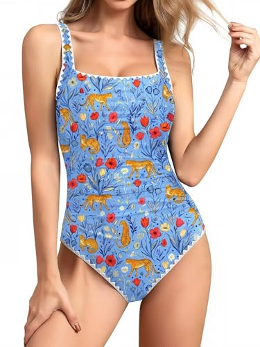 Image of Upopby Women's Vintage Padded Push up One Piece Swimsuits Tummy Control Bathing Suits Plus Size Swimwear