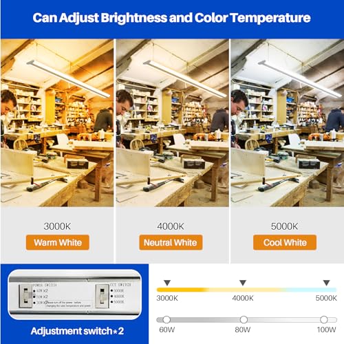 Image of ANTLUX 8FT LED Shop Lights with 3 Watts /3 Lumens /3 CCT Selectable, 60W /80W /100W, 7000lm /9500lm /11500lm, 3000K /4000K /5000K Ultra Slim 8 Foot Strip Light, Wraparound Office Ceiling Fixtures, 4 Pack