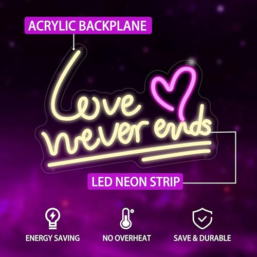 Image of Love Never Ends Neon Sign for Wall Decor, Dimmable Love Led Lights Signs Letters Signs for Wedding, Neon Light Room Decor for Party Birthday Gift Christmas Gift