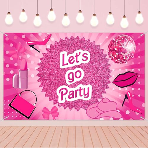 Hot Pink Lets Go Party Banner Pink Photo Booth Props Princess Birthday Backdrop Pink Background Backdrop Bachelorette Party Decorations for Party Supplies(6x3.6ft)
