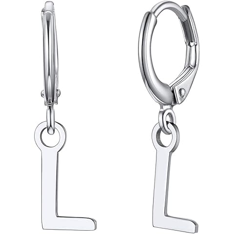 ChicSilver Initial Dangle Hoop Earrings for Women 925 Sterling Silver Personalized 26 Alphabet Letters Huggie Earrings