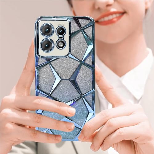 Image of VONZEE Gradient Glitter Case for Moto Edge 50 Pro, Luxury Electroplated 3D Cube, Diamond Bling Shiny Soft TPU Clear Shockproof Women Girls Protective Phone Cover (Sierra Blue)