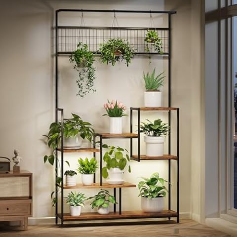 LotFun Plant Stand With Grow Lights, 6-Tiered Metal Plant Shelf, 70" Tall Plant Stand for Indoor Plants Multiple, Display Rack for Large Plants, Living Room, Garden, Patio Cover