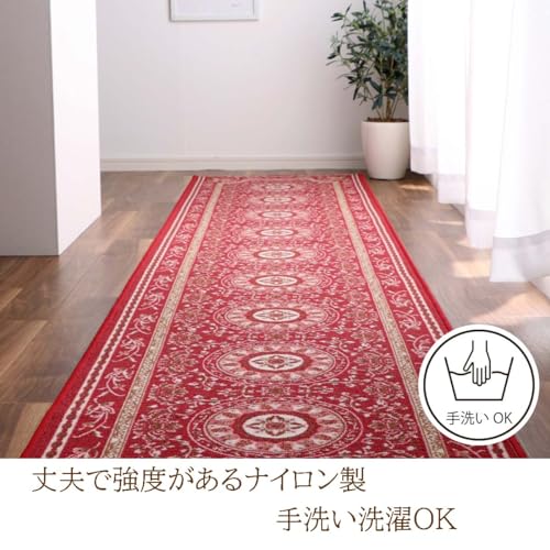 イケヒコ 『撥水ロマン』 廊下敷き 79×240cm ワイン 撥水 エレガンス柄 滑りにくい ナイロン 4550317108662 [5]
