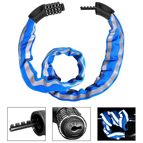 FISHOAKY Bike Lock Combination 5 Digit, Heavy Duty Security Anti-Theft Bicycle Chain Lock