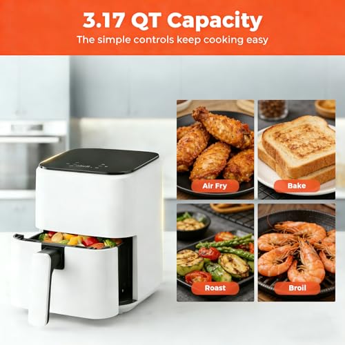 Image of HealSmart 3.17 Qt Compact Air Fryer, 8-in-1 Digital Small AirFryer with 400F, Nonstick Dishwasher-Safe Basket, Auto Shutoff, Overheat Protection, for Quick Healthy Meals, White