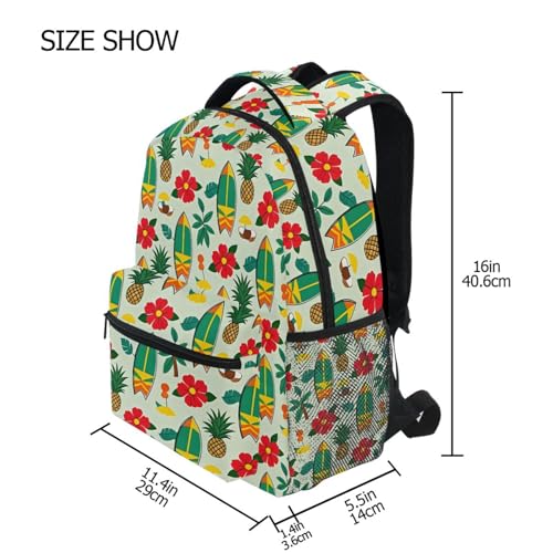 Green Surfboard Palm Leaf Pineapple Backpack for School Boys Girls Adults Kids Bookbag Laptop Bag 15L4