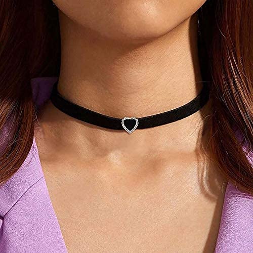 Acedre Black Choker Necklace Heart With Crystal Necklace Chains Adjustable Necklaces Jewelry Accessory For Women And Girls (Heart Shape) #TOP2