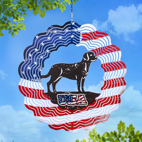 Dog Wind Spinners 12 inch 3D American Flag Hanging Golden Retriever Wind Spinner Garden Decoration Gifts Metal Wind Catchers Kinetic Sculpture for...