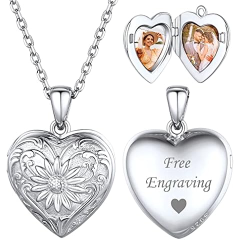 ChicSilver Silber Medaillon Anhänger mit Foto Text Gravur Personalisierter Bildanhänger mit Gravr Damen Mädchen Silber Medaillon mit Geschenkebox für Muttertag Geburtstag Cover