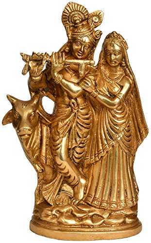 Aone India Radha Krishna with Cow Brass Figure Height : 9.6 Inches